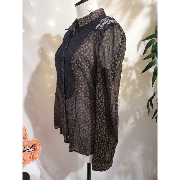 Free People All that Glitters Sheer Lace Blouse Size M Black Whimsigoth ASO TV - Picture 4 of 11